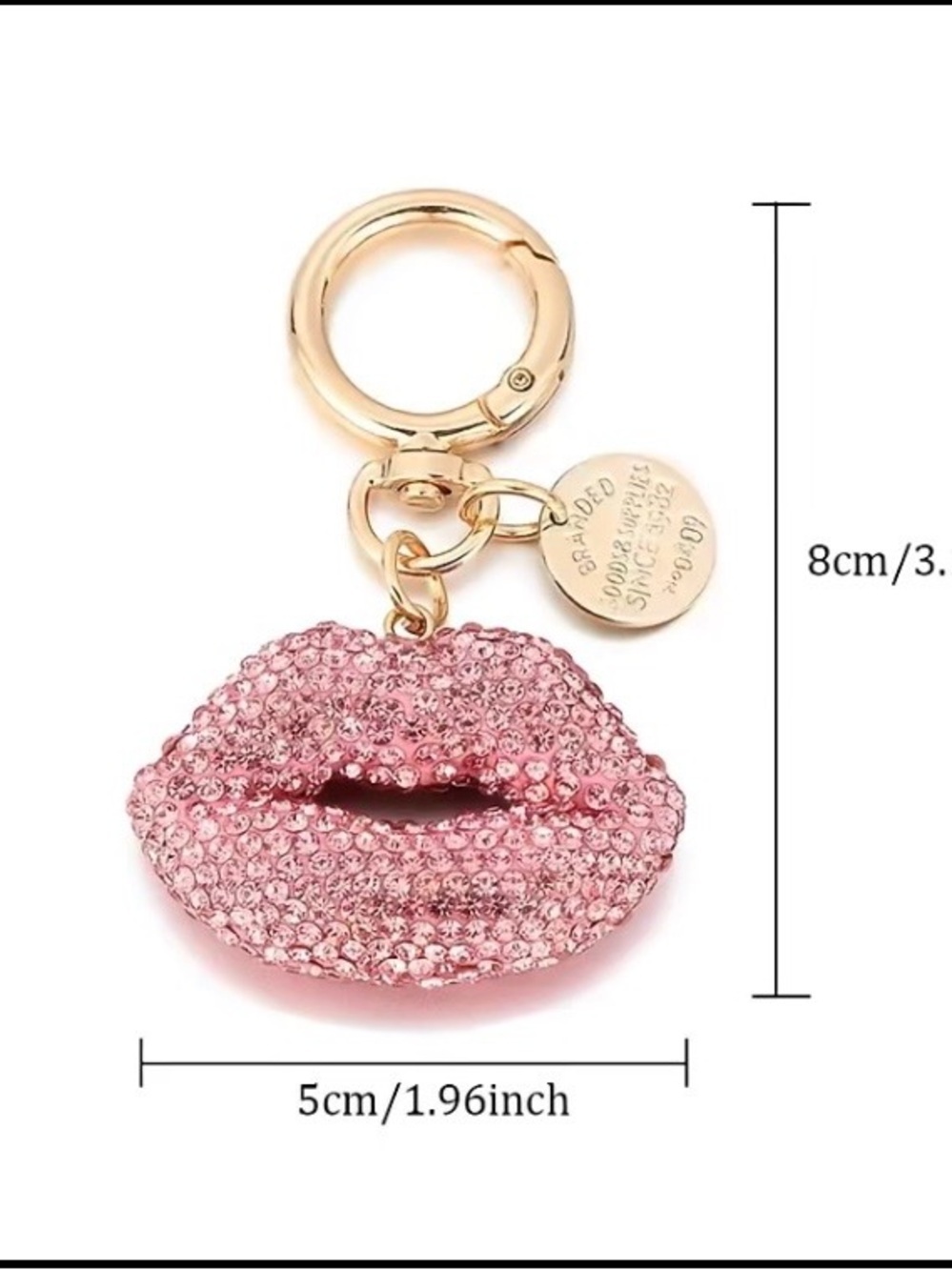 Red Crystal Lip Keychain with Gold Hardware - Picture 7 of 8